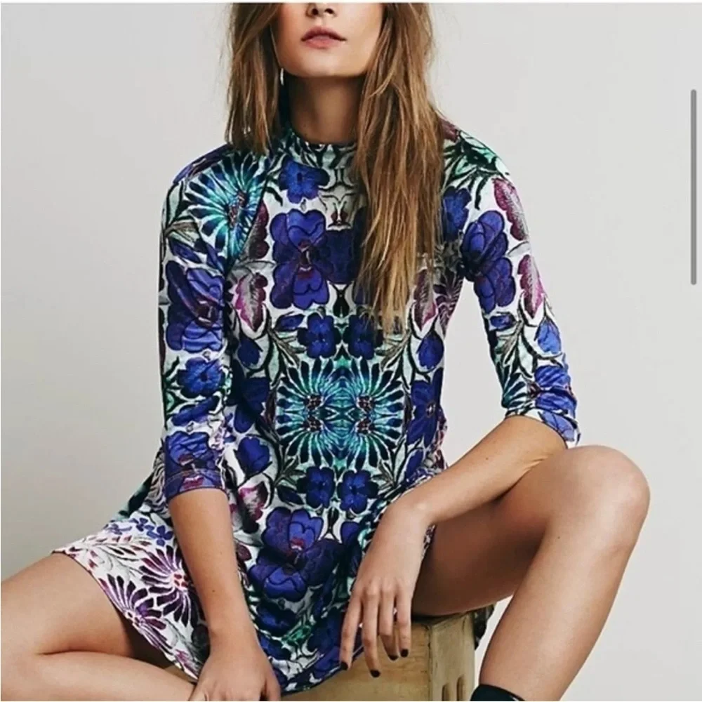 Free People New Romantics Fiesta Floral purple multicolor long sleeve dress - Picture 10 of 11
